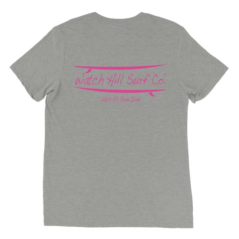 Watch Hill Surf Co. 'Parallel Boards' Unisex Short sleeve t-shirt (Pink) - Watch Hill RI t-shirts with vintage surfing and motorcycle designs.
