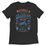 Watchill’n ‘Bike Barn’ Unisex Short sleeve t-shirt (Rust/Blue) - Watchill'n