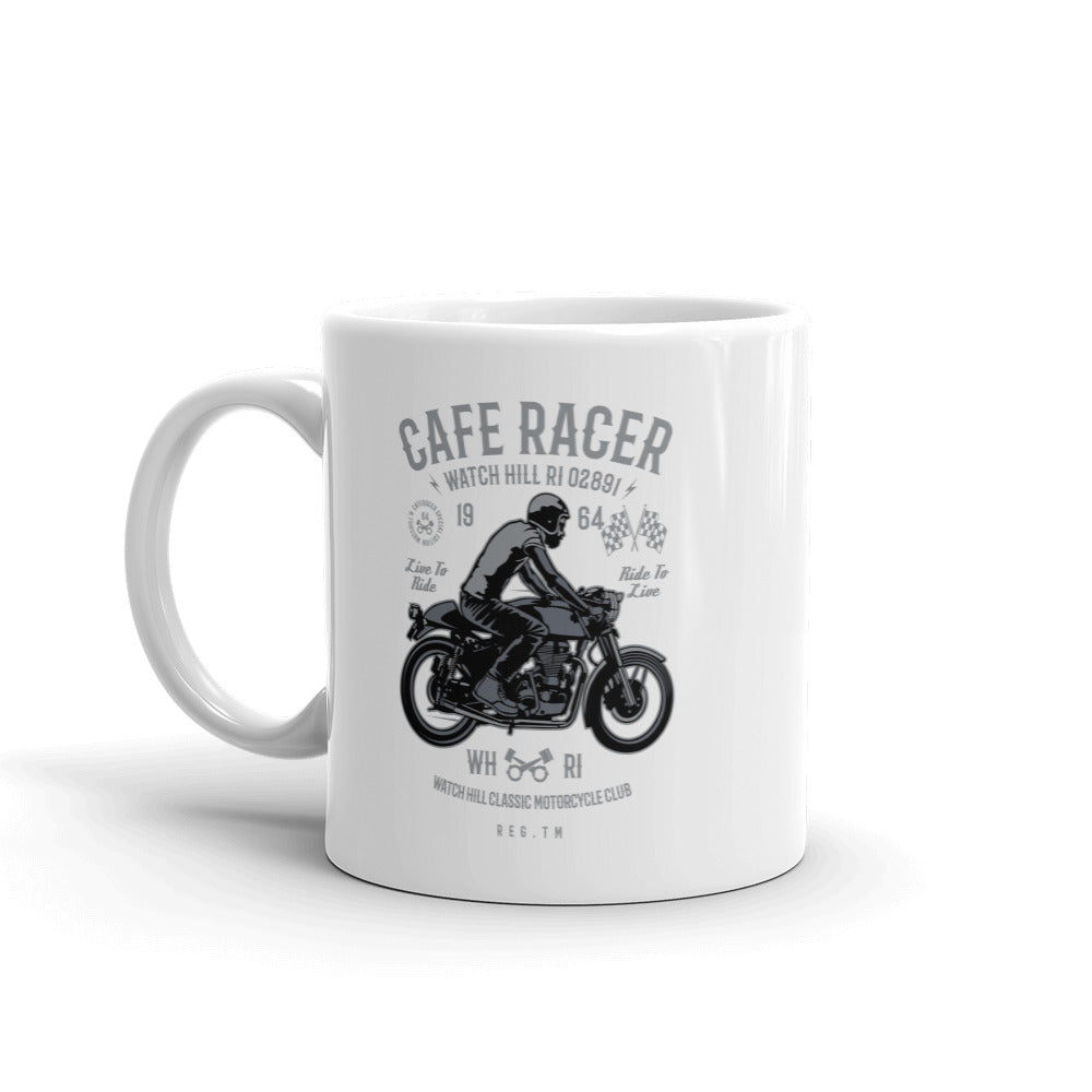 Watchill'n 'Cafe Racer' Ceramic Mug - (Grey/Black) - Watch Hill RI t-shirts with vintage surfing and motorcycle designs.