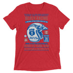 Watchill’n ‘Beach Racing’ Unisex Short sleeve t-shirt (Blue/Rust) - Watchill'n