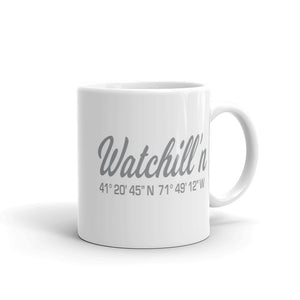 Watchill'n 'Local Coordinates' Ceramic Mug - (Grey) - Watch Hill RI t-shirts with vintage surfing and motorcycle designs.