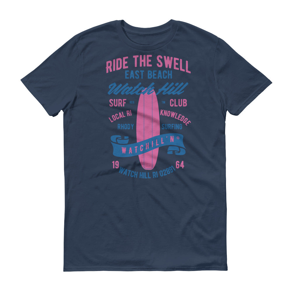 Watchill'n 'Ride the Swell' - Short-Sleeve Unisex T-Shirt (Blue/Pink) - Watchill'n