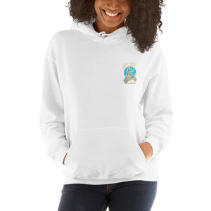 Watchill’n ‘Scooter Club’ Unisex Hoodie (Creme/Cyan) - Watch Hill RI t-shirts with vintage surfing and motorcycle designs.