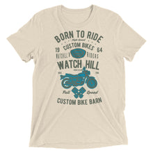 Load image into Gallery viewer, Watchill’n ‘Born To Ride’ Unisex Short sleeve t-shirt (Olive/Blue) - Watchill&#39;n