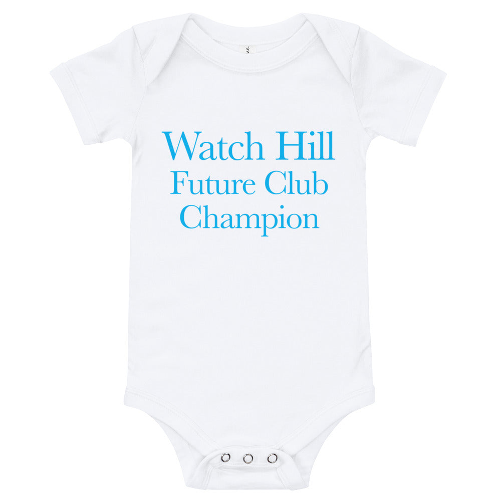 Watch Hill 'Club Champion' - Baby Jersey Short Sleeve One Piece (Cyan) - Watch Hill RI t-shirts with vintage surfing and motorcycle designs.