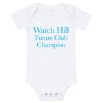 Watch Hill 'Club Champion' - Baby Jersey Short Sleeve One Piece (Cyan) - Watch Hill RI t-shirts with vintage surfing and motorcycle designs.