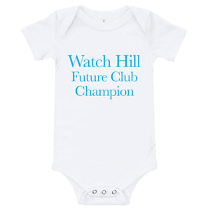 Watch Hill 'Club Champion' - Baby Jersey Short Sleeve One Piece (Cyan) - Watch Hill RI t-shirts with vintage surfing and motorcycle designs.