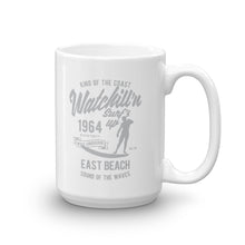 Load image into Gallery viewer, Watchill&#39;n &#39;Surfs Up&#39; Ceramic Mug - (Grey) - Watch Hill RI t-shirts with vintage surfing and motorcycle designs.