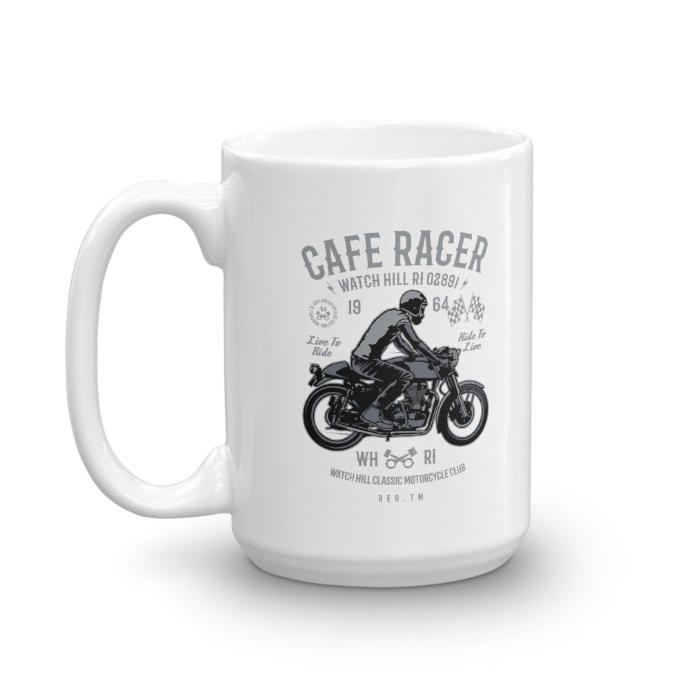 Watchill'n 'Cafe Racer' Ceramic Mug - (Grey/Black) - Watch Hill RI t-shirts with vintage surfing and motorcycle designs.