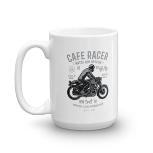 Watchill'n 'Cafe Racer' Ceramic Mug - (Grey/Black) - Watch Hill RI t-shirts with vintage surfing and motorcycle designs.