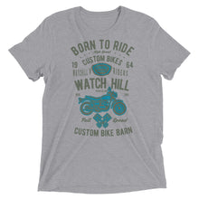 Load image into Gallery viewer, Watchill’n ‘Born To Ride’ Unisex Short sleeve t-shirt (Olive/Blue) - Watchill&#39;n
