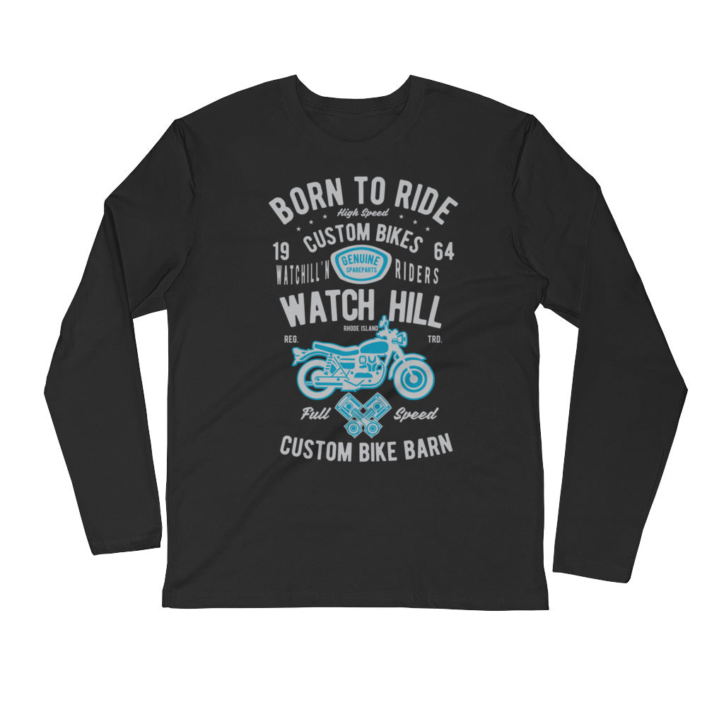 Watchill’n ‘Born To Ride’ Premium Long Sleeve Fitted Crew (Grey/Blue) - Watchill'n