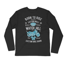 Load image into Gallery viewer, Watchill’n ‘Born To Ride’ Premium Long Sleeve Fitted Crew (Grey/Blue) - Watchill&#39;n