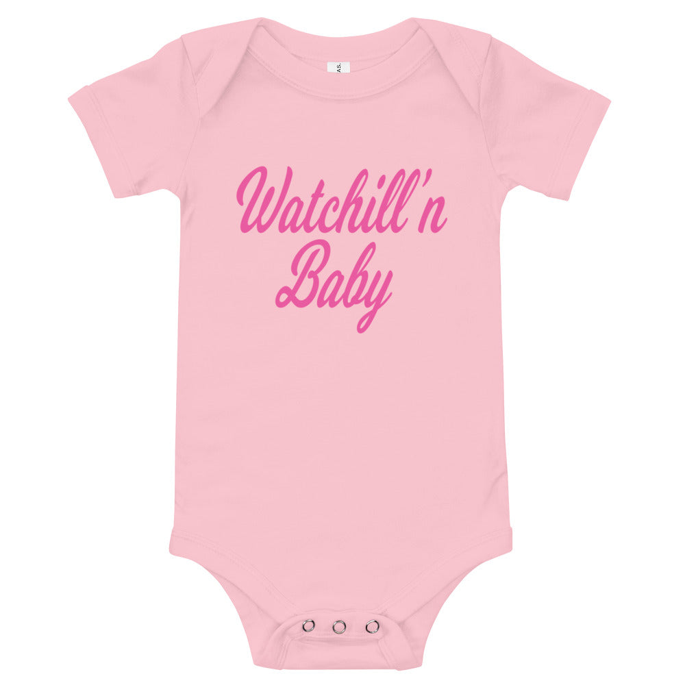 Watchill'n 'Baby' - Jersey Short Sleeve One Piece (Pink) - Watch Hill RI t-shirts with vintage surfing and motorcycle designs.