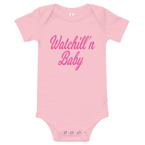 Watchill'n 'Baby' - Jersey Short Sleeve One Piece (Pink) - Watch Hill RI t-shirts with vintage surfing and motorcycle designs.