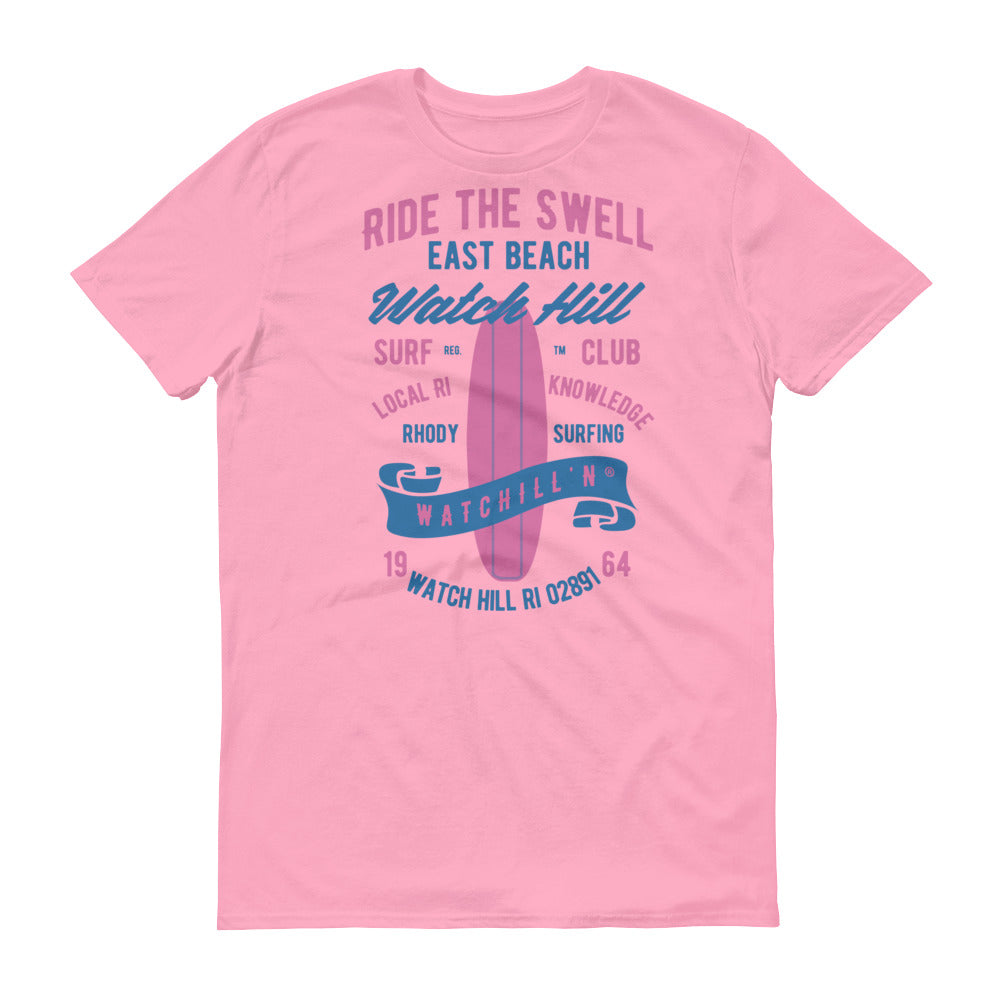 Watchill'n 'Ride the Swell' - Short-Sleeve Unisex T-Shirt (Blue/Pink) - Watchill'n