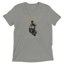 Load image into Gallery viewer, Watchill’n ‘Scooter Rider’ Unisex Short Sleeve t-shirt (Grey/Black) - Watch Hill RI t-shirts with vintage surfing and motorcycle designs.