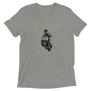 Watchill’n ‘Scooter Rider’ Unisex Short Sleeve t-shirt (Grey/Black) - Watch Hill RI t-shirts with vintage surfing and motorcycle designs.