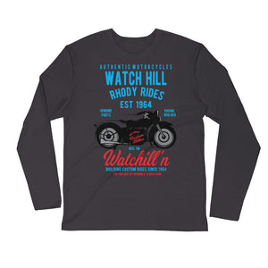 Watchill’n ‘Rhody Rides’ Premium Long Sleeve Fitted Crew (Blue/Red) - Watchill'n