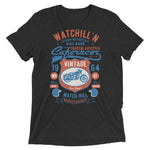 Watchill’n ‘Bike Barn’ Unisex Short sleeve t-shirt (Rust/Lt Blue) - Watchill'n