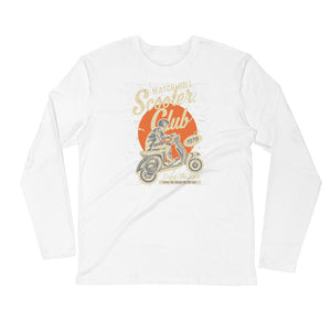 Watchill’n ‘Scooter Club’ Premium Long Sleeve Fitted Crew (Creme/Orange) - Watch Hill RI t-shirts with vintage surfing and motorcycle designs.