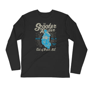 Watchill’n ‘Scooter Rider’ Premium Long Sleeve Fitted Crew (Grey/Cyan) - Watch Hill RI t-shirts with vintage surfing and motorcycle designs.