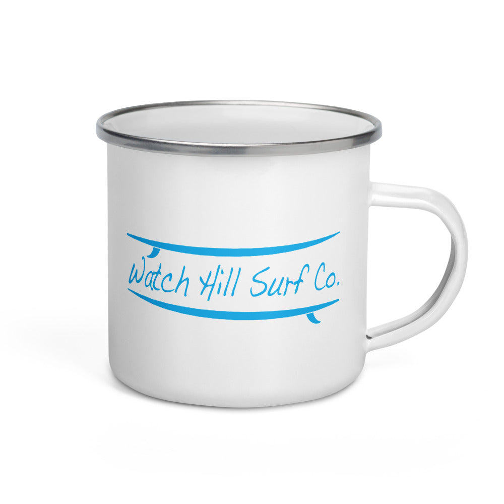 Watch Hill Surf Co. 'Parallel Boards' Enamel Mug (Cyan) - Watch Hill RI t-shirts with vintage surfing and motorcycle designs.