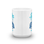 Watchill'n 'Team Surfer' Ceramic Mug - (Cyan/Blue) - Watch Hill RI t-shirts with vintage surfing and motorcycle designs.