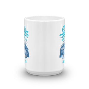 Watchill'n 'Team Surfer' Ceramic Mug - (Cyan/Blue) - Watch Hill RI t-shirts with vintage surfing and motorcycle designs.