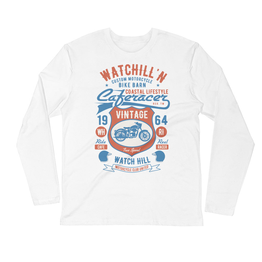 Watchill’n ‘Bike Barn’ Premium Long Sleeve Fitted Crew (Rust/Lt Blue) - Watchill'n