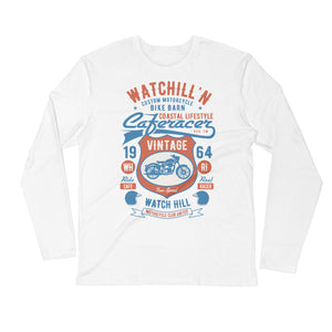 Watchill’n ‘Bike Barn’ Premium Long Sleeve Fitted Crew (Rust/Lt Blue) - Watchill'n