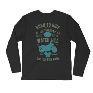 Watchill’n ‘Born To Ride’ Premium Long Sleeve Fitted Crew (Olive/Blue) - Watchill'n