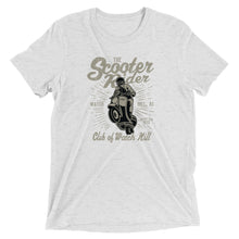 Load image into Gallery viewer, Watchill’n ‘Scooter Rider’ Unisex Short Sleeve t-shirt (Grey/Black) - Watch Hill RI t-shirts with vintage surfing and motorcycle designs.