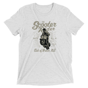 Watchill’n ‘Scooter Rider’ Unisex Short Sleeve t-shirt (Grey/Black) - Watch Hill RI t-shirts with vintage surfing and motorcycle designs.