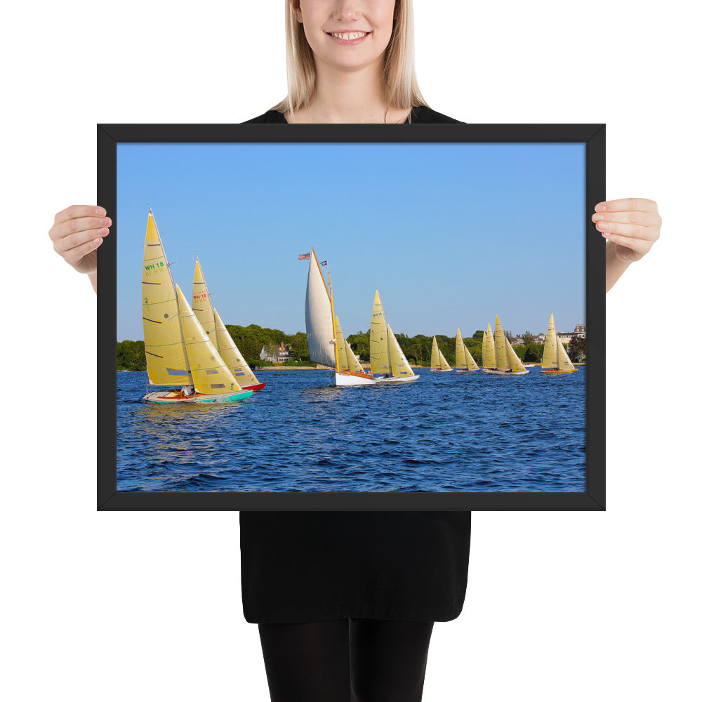 WH-15s Racing, "Cat on the Course", Framed poster - Watch Hill RI t-shirts with vintage surfing and motorcycle designs.