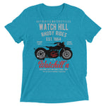 Watchill’n ‘Rhody Rides’ Unisex Short sleeve t-shirt (Grey/Red) - Watchill'n