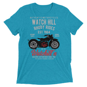 Watchill’n ‘Rhody Rides’ Unisex Short sleeve t-shirt (Grey/Red) - Watchill'n