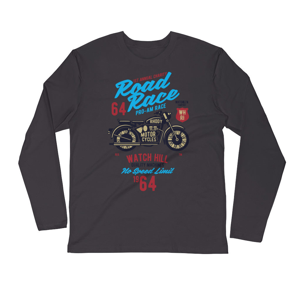 Watchill’n ‘Road Race’ Premium Long Sleeve Fitted Crew (Blue/Maroon) - Watchill'n