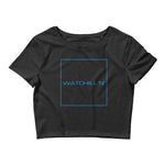 Watchill'n 'Box Logo' - Women’s Crop Tee (Cyan) - Watch Hill RI t-shirts with vintage surfing and motorcycle designs.