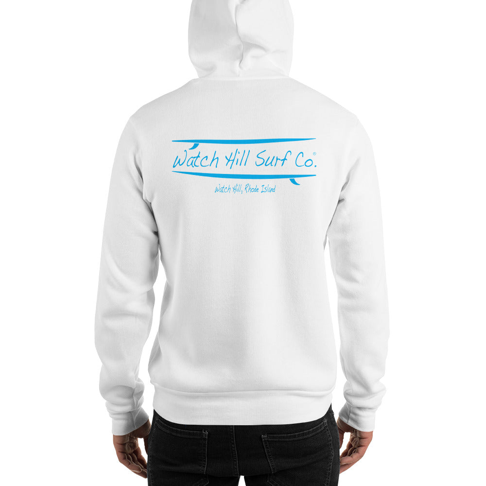 Watch Hill Surf Co. 'Parallel Boards' Unisex Hoodie - (Blue) - Watch Hill RI t-shirts with vintage surfing and motorcycle designs.