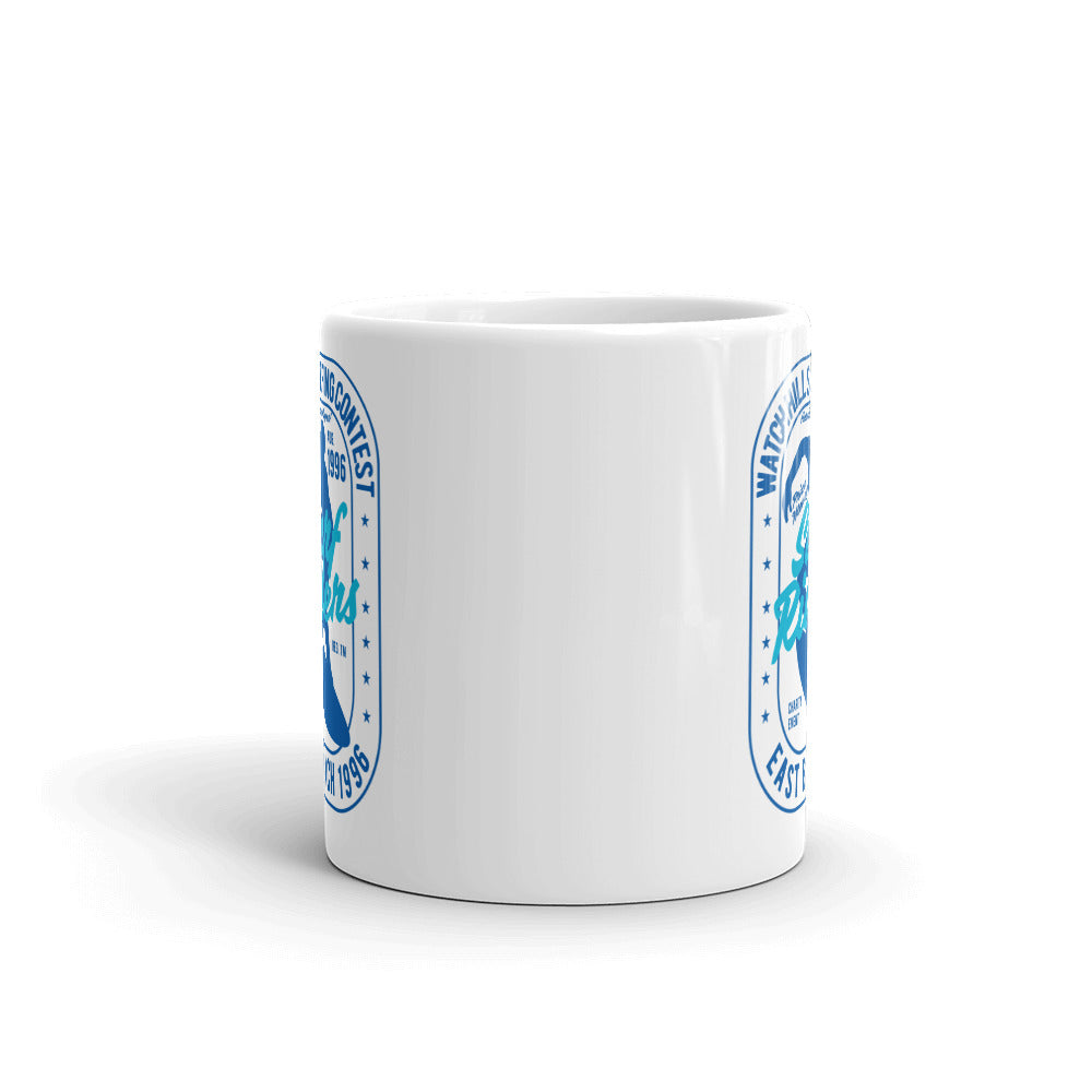 Watchill'n 'Surf RIder' Ceramic Mug - (Navy/Turquoise) - Watch Hill RI t-shirts with vintage surfing and motorcycle designs.