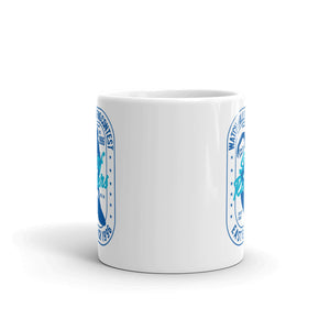 Watchill'n 'Surf RIder' Ceramic Mug - (Navy/Turquoise) - Watch Hill RI t-shirts with vintage surfing and motorcycle designs.