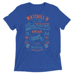 Watchill’n ‘Bike Barn’ Unisex Short sleeve t-shirt (Rust/Blue) - Watchill'n