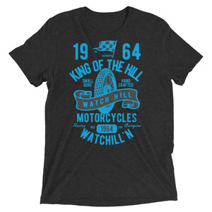 Watchill’n ‘King of the Hill’ Unisex Short sleeve t-shirt (Lt Blue/Black) - Watchill'n