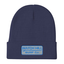 Load image into Gallery viewer, Watch Hill Surf Co. &#39;Patch Logo&#39; Embroidered Beanie (Blue) - Watch Hill RI t-shirts with vintage surfing and motorcycle designs.