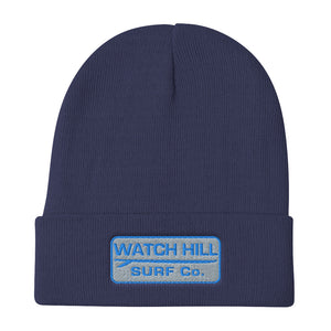 Watch Hill Surf Co. 'Patch Logo' Embroidered Beanie (Blue) - Watch Hill RI t-shirts with vintage surfing and motorcycle designs.