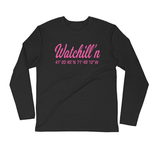 Watchill'n 'Coordinates' Logo Premium Long Sleeve Fitted Crew (Pink) - Watchill'n