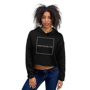 Watchill'n 'Square' Logo - Women's Cropped Fleece Hoodie (White) - Watch Hill RI t-shirts with vintage surfing and motorcycle designs.