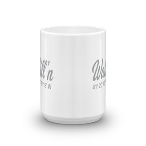 Watchill'n 'Local Coordinates' Ceramic Mug - (Grey) - Watch Hill RI t-shirts with vintage surfing and motorcycle designs.