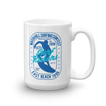 Watchill'n 'Surf RIder' Ceramic Mug - (Navy/Turquoise) - Watch Hill RI t-shirts with vintage surfing and motorcycle designs.